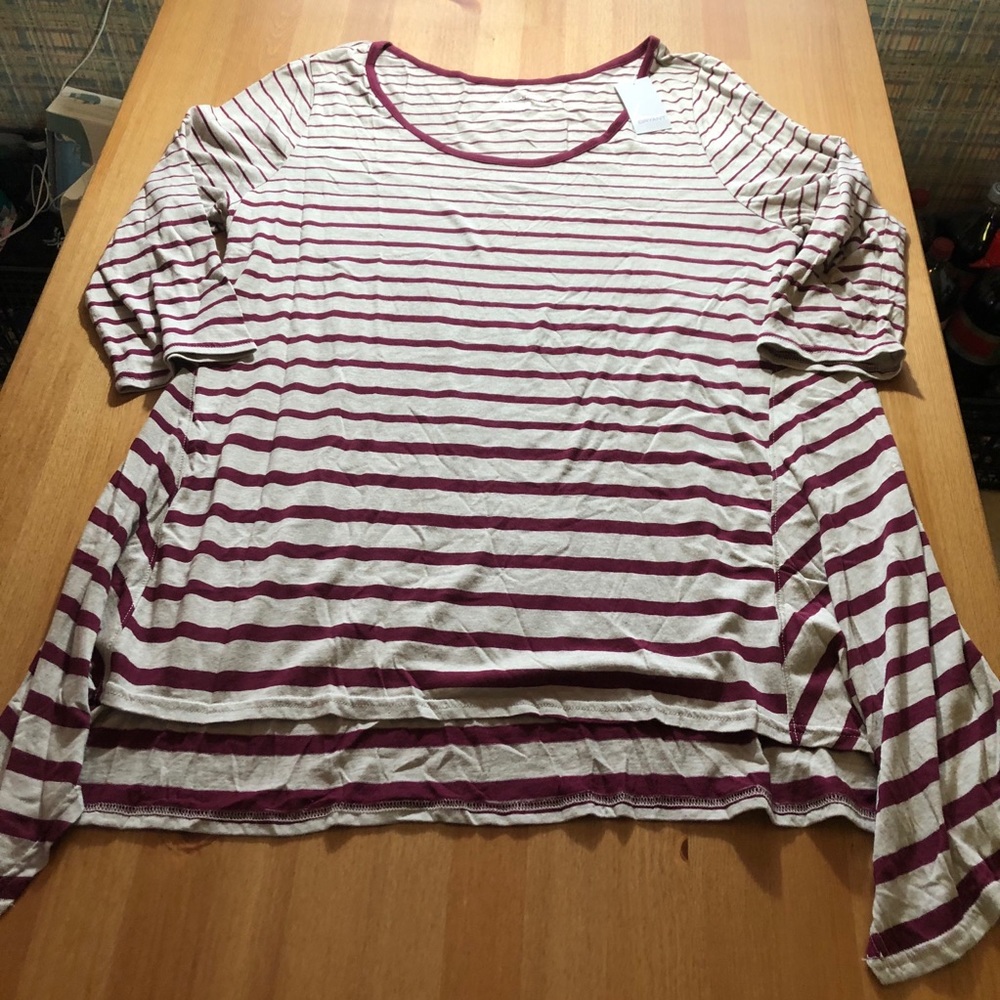 Lane Bryant Long Shirt Stripes Maroon Gray 14/16